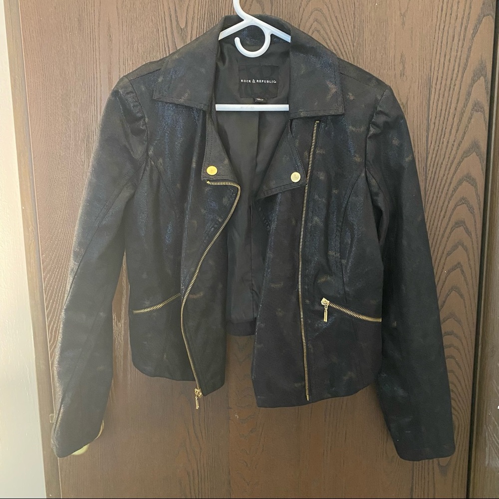 Rock & Republic Jacket Black with Gold Accents Imitation Leather